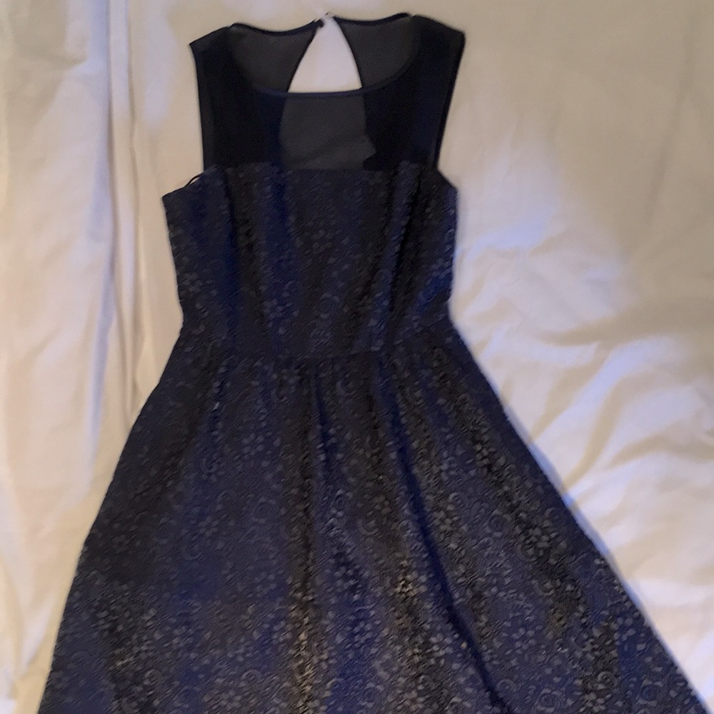 Navy above-the-knee floral-pattern cocktail dress
